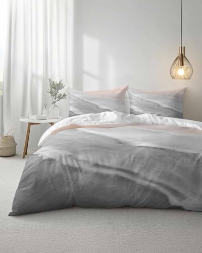 Duvet Cover Set Full, Boho Beach Waves Gray Gradient 3 Piece Bedding