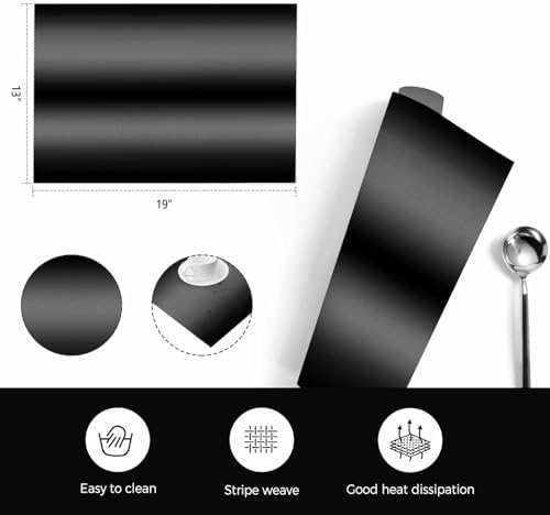 Black Ombre Placemats Set of 6, Washable PVC Kitchen Table Mats Place