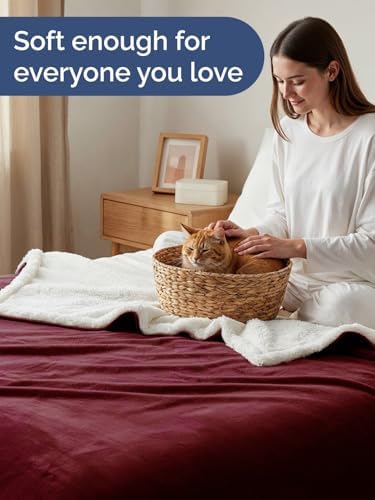 Sherpa Fleece Blanket Throw XL - Reversible Blanket - Burgundy, 50" x