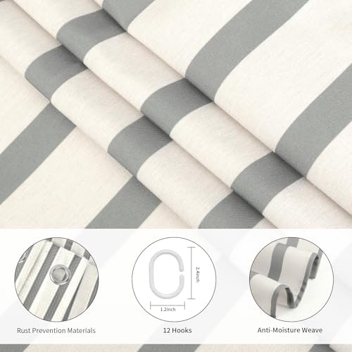 Grey Beige Striped Linen Cotton Waterproof Shower Curtain 60" W x 72"
