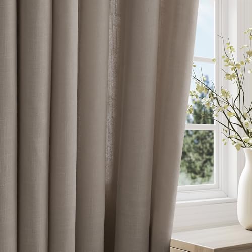 Jowels Taupe Linen Grommet Curtains 84 Inch Length 2 Panels for Living