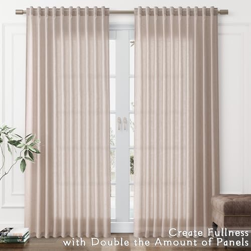 Joywell Linen Curtains 84 Inches Long for Living Room Hook Belt