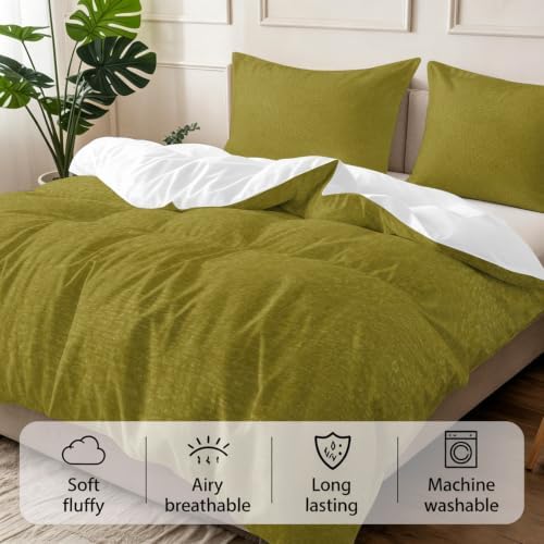Olive Green Grain Texture Cal King Duvet Cover Set, Vintage Industrial