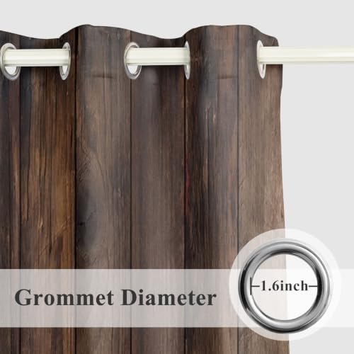 Rustic Brown Wood Blackout Curtains 96 inch Length for Bedroom Living