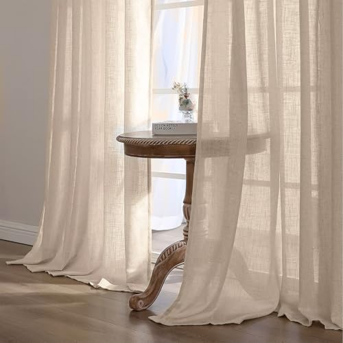 CUCRAF Natural Beige Linen Non See Through Semi Sheer Privacy Curtains