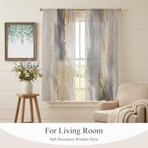 Textured Plaster Window Sheer Curtain Minimalist Abstract Gray Beige