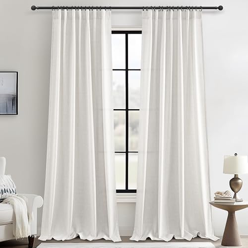 Extra Long Linen Curtains 120 Length, Modern Semi Sheer Light