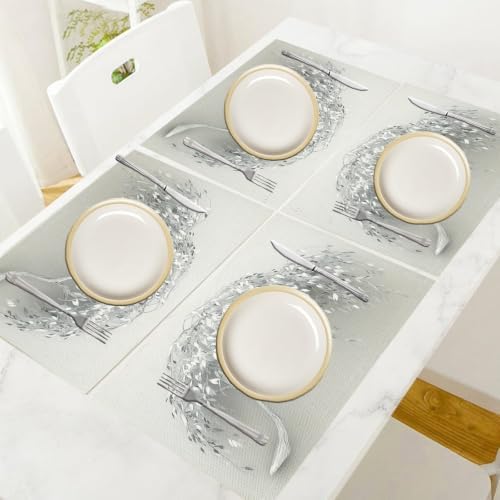 Placemats Washable Set of 8-30 x 45 cm Willow Placemats, Light Gray