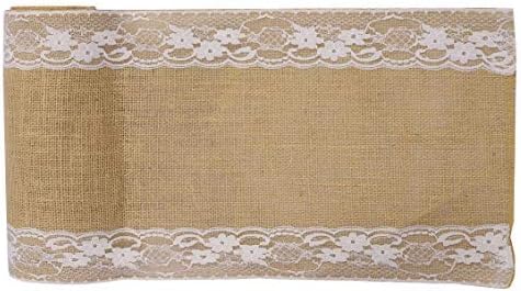 VDS Pack of 10, Burlap Table Runner with White Lace Edge, 100% Natural