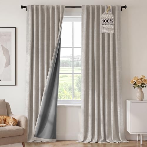 H.VERSAILTEX 100% Blackout Textured Curtains Back Tab 52x108 Stone