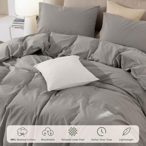 JIYUAN Twin Washed Cotton Duvet Cover Set, 2-Piece, Relaxed Linen Feel