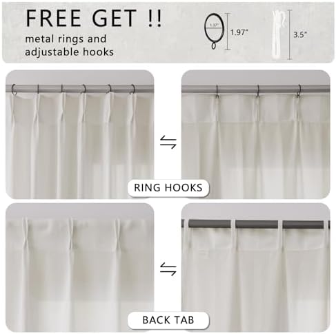 Extra Long Pinch Pleated Natural Cream Ivory Linen Curtains 120 Inches