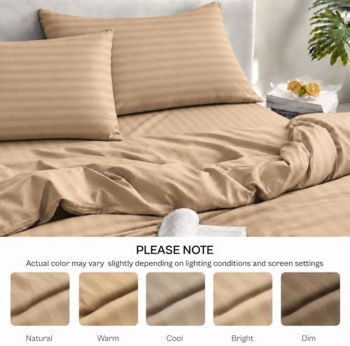 Egyptian Cotton Duvet Cover, Hotel Bedding, King, Beige Striped