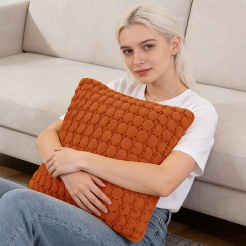 Velvet Throw Pillow Covers 18x18 Set of 2 Rust Cushion Case