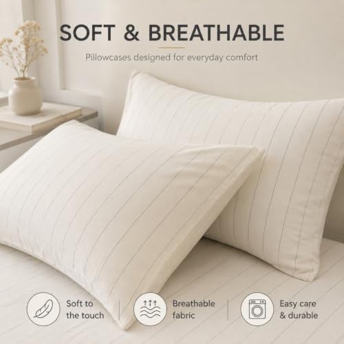 00% Cotton Striped, Yarn‐Dyed Neutral Stripe Duvet Cover Bedding