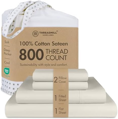 Threadmill 800 Thread Count Cotton Full Sheet Set, Sateen, Taupe
