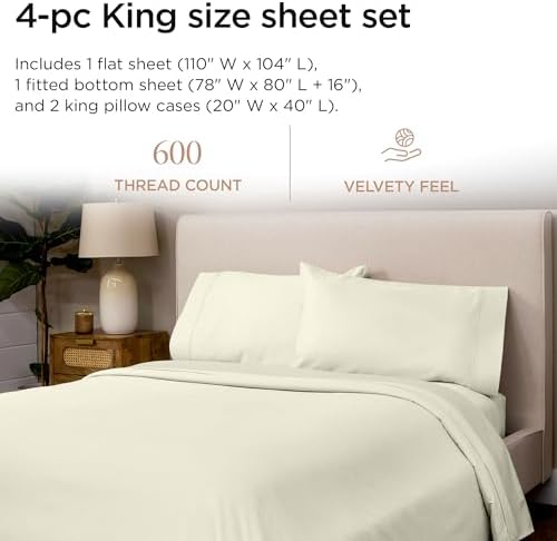 Threadmill 600 Thread Count Cotton King Sheet Set, Sateen, Ivory