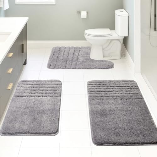 Bath Rugs Set 3 Pieces Bathroom Mat Soft Absorbent Plush Shaggy Soft
