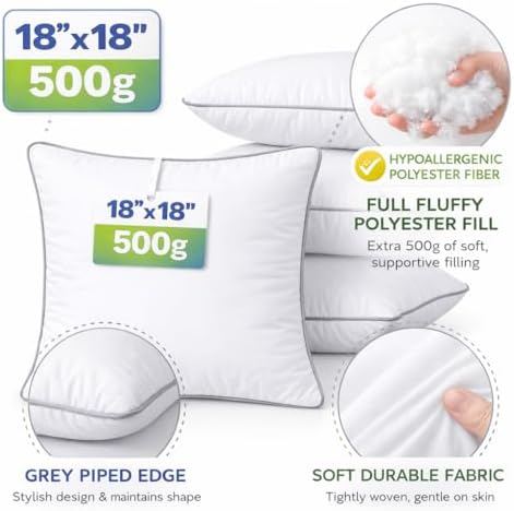 18x18 Throw Pillow Inserts Set of 6, 500g Filled Decorative Pillow