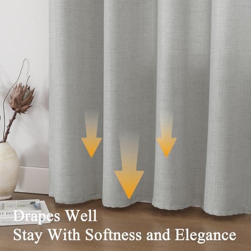 Linen Curtains 63 inch Long,Light Filtering Semi Sheer for Bedroom