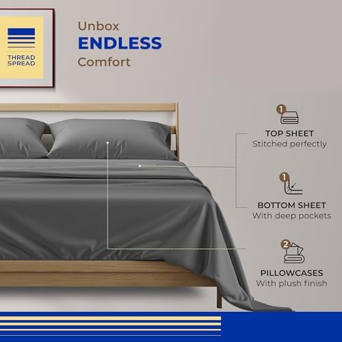 THREAD SPREAD 800 Series Egyptian Cotton King Size Sheets Set, Dark