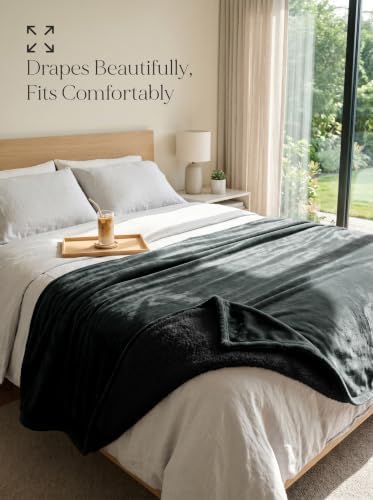 Utopia Bedding Reversible Plush Sherpa Blanket Queen Size Black, 90x90