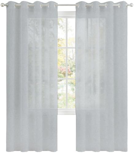 Gray Solid Color Sheer Curtains 63 Inch Length 2 Panels Set for Living