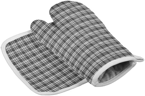 Oven Mitts and Pot Holder Set for Kitchen, Plaid 12 Inch Heat