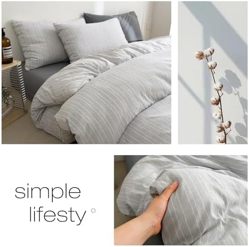 3Pcs Vintage Gray Striped Duvet Cover Set King Size Retro Textured