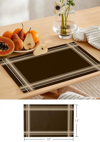 Minimalist Table Runner and Placemats Set of 4 Stripe Brown White