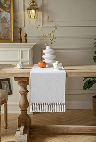 ZeeMart White Table Runners 90 Inches Long, Burlap Linen Style Rustic