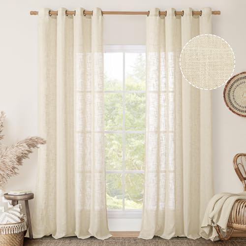 LAMIT Beige Linen Sheer Curtains 84 Inch Length for Living Room 2