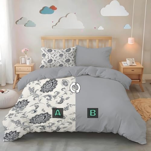 Soft Paisley Flowers Duvet Cover Queen Size, Printed Bedding Set