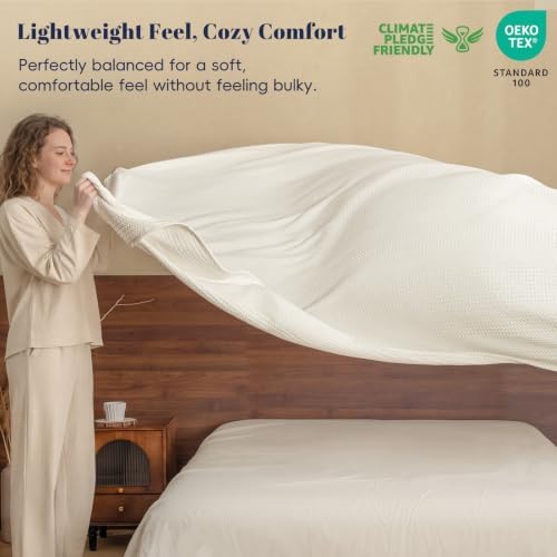 PHF Lightweight Waffle Weave Blanket King for Bed Coconut White
