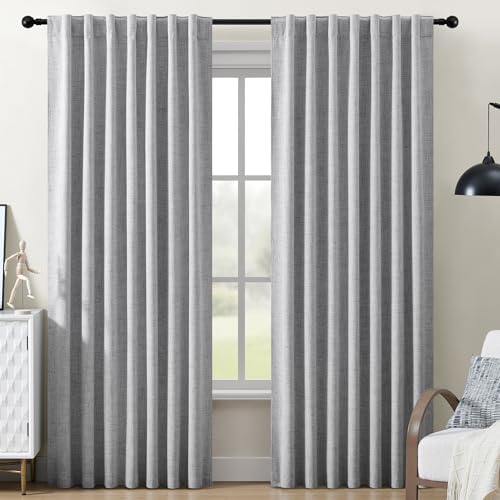 Miss SELETEX Grey Blackout Curtains for Bedroom 100 Percent Light