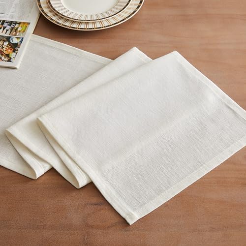 ZeeMart Rustic Cotton Linen Table Runner, 13x36 Inches Off White