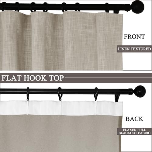 Fcosie Light Beige Extra Long Linen 100% Blackout Curtains 120 Inches