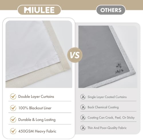 MIULEE Pinch Pleated Blackout Linen Curtains Natural 2 Panels 50"