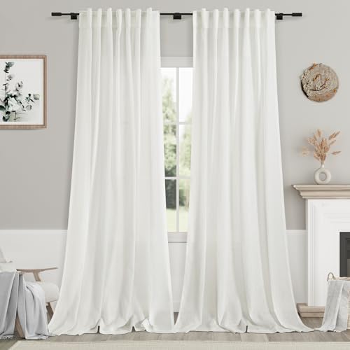 Ivory Linen Curtains 108 Inches Long 2 Panels Back Tab Pocket Modern