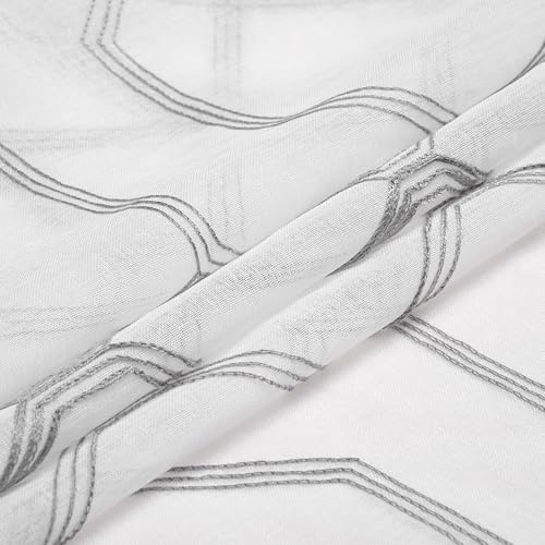 Grey and White Geometric Sheer Curtains 96 Inches Long Gray