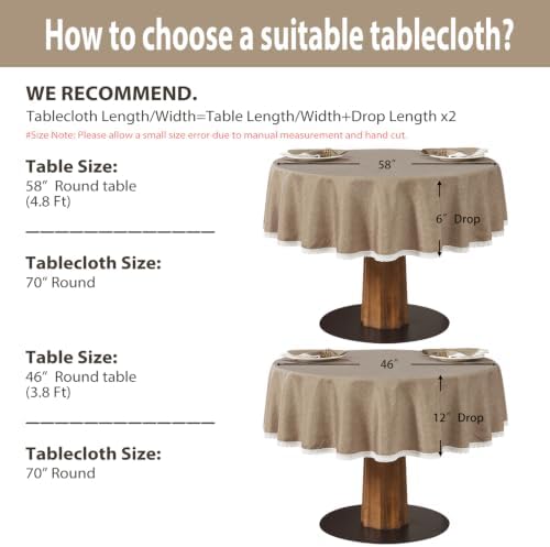 Flaxen 70inch Round Polyester Linen Farmhouse Tablecloth