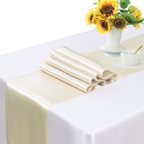 Pack of 10 Ivory Table Runners for Party, Satin Fabric 12 x 108 Inches