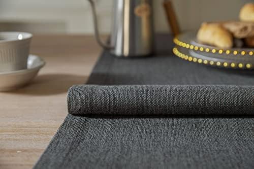 ZeeMart Burlap Style Farmhouse Table Runner, 14x72 Inches Graphite
