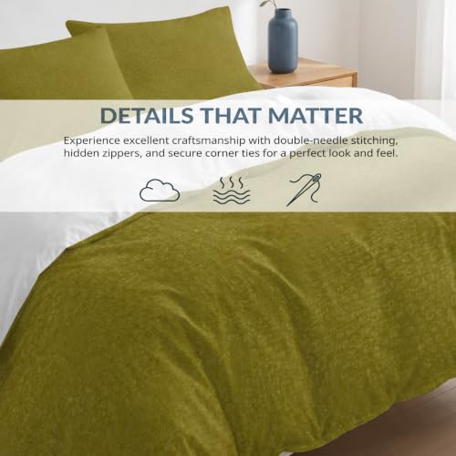 Olive Green Grain Texture Cal King Duvet Cover Set, Vintage Industrial