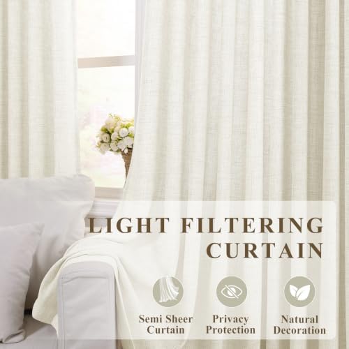 120in Long Linen Light Filtering Curtains 2 Panels 50"Wx120L Beige