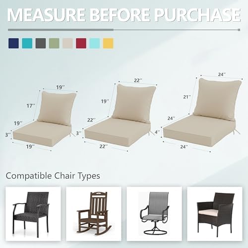 24x24 Inch Outdoor Chair Cushions Set of 2, Patio Furniture Cushions