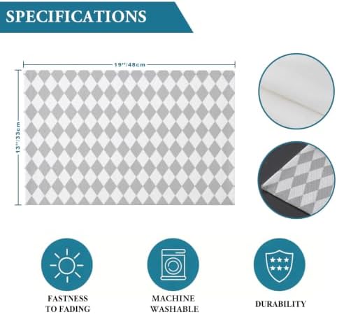 Grey Plaid Placemats Set of 8, Cotton Linen Fabric Place Mats, Modern