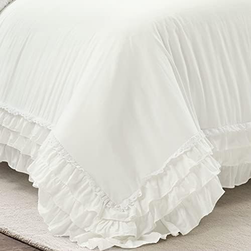 Lush Decor Ella Ruffle Lace 100% Cotton Duvet Cover, 3 Piece Set