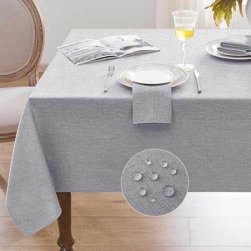 Softalker Small Outdoor Tablecloths Rectangle 70 x 52 Inch Grey Linen
