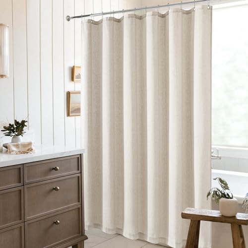 Oatmeal Linen Shower Curtain for Bathroom Water Repellent 72x84 Inch